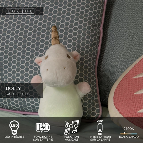 Lucide DOLLY - Lampe de table Chambres d'enfant - Piles - LED - 1x3W 2700K - Avec fonctionnalité musicale - Blanc - USP